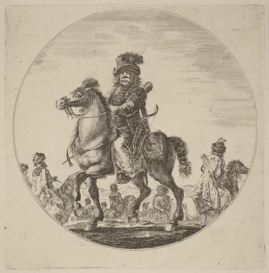 Hungarian Cavalier, by Stefano Della Bella, ink, 1637
