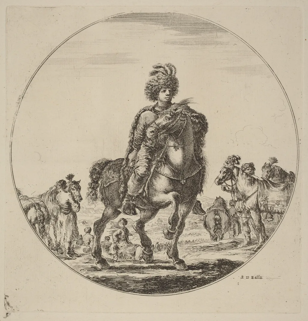 Hungarian Cavalier, by Stefano Della Bella, ink, 1637