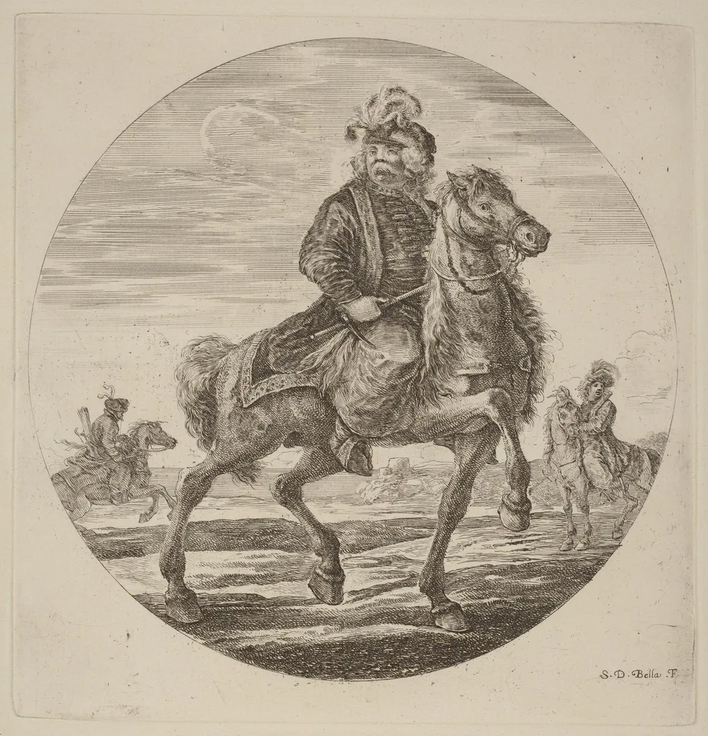 Hungarian Cavalier, by Stefano Della Bella, ink, 1637