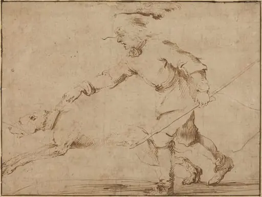 Huntsman with a Hound on a Leash, by Stefano Della Bella, 1637