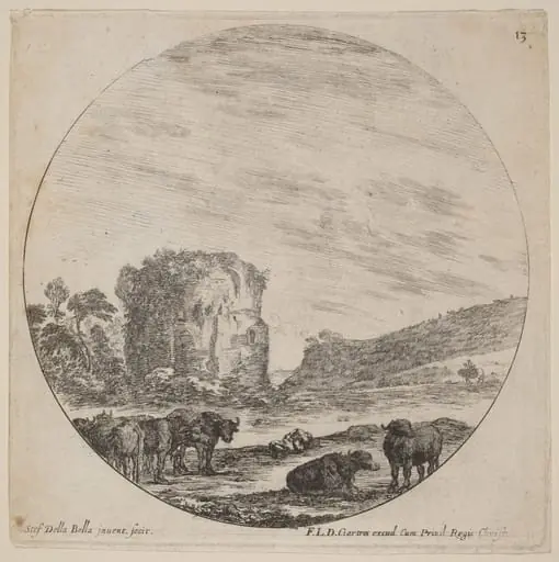 Landscape with Antique Ruins, by Stefano Della Bella