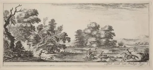 Landscape with Deer Hunt, by Stefano Della Bella