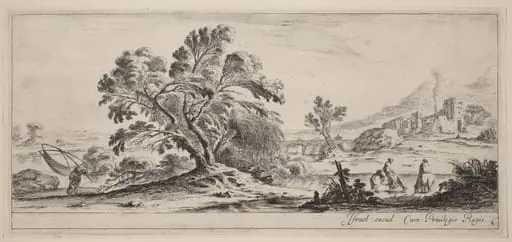 Landscape with Fisherman Carrying his Net, by Stefano Della Bella