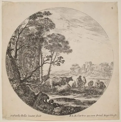 Landscape with Roman Ruins, by Stefano Della Bella