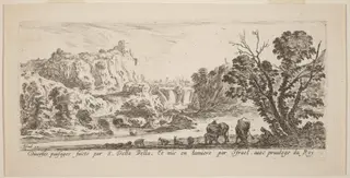 Landscape with Waterfall, by Stefano Della Bella, 1641