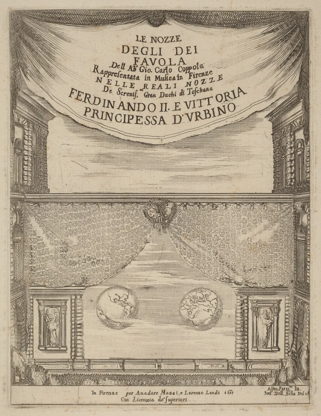Le Nozze degli Dei: Frontispiece, by Stefano Della Bella, ink, 1637