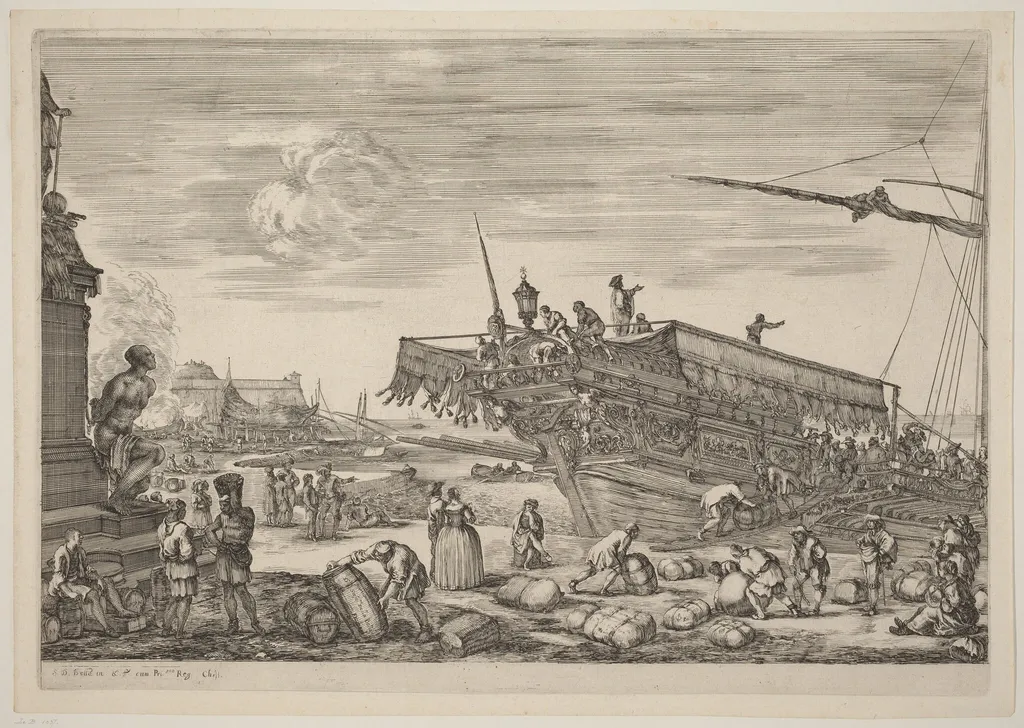 Loading a Ship, by Stefano Della Bella, ink, 1654