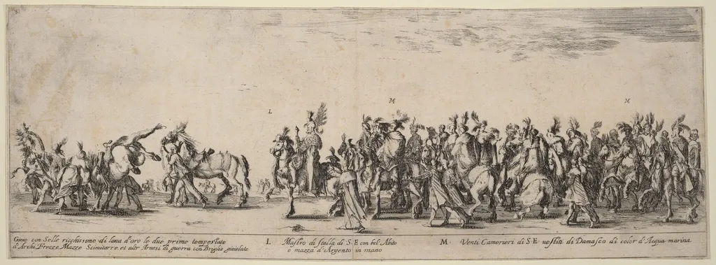 Master of His Excellency's Stables and Twenty Servants, by Stefano Della Bella, ink, 1633