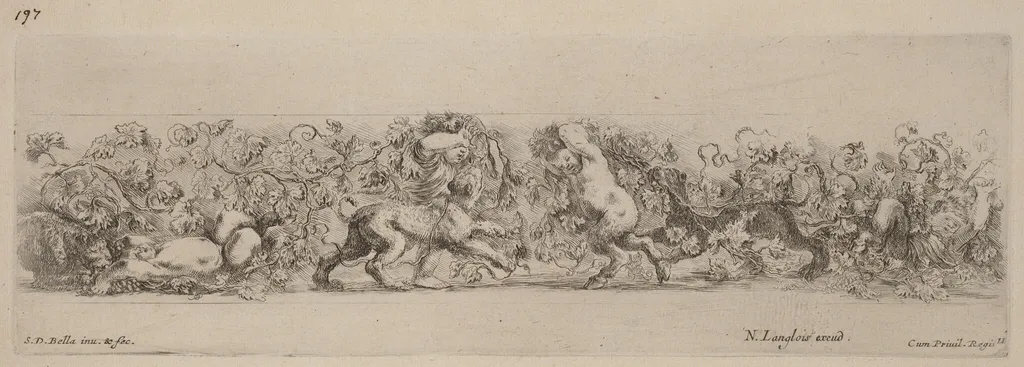 Ornamental Frieze with Grape Vine, by Stefano Della Bella, ink, 1648