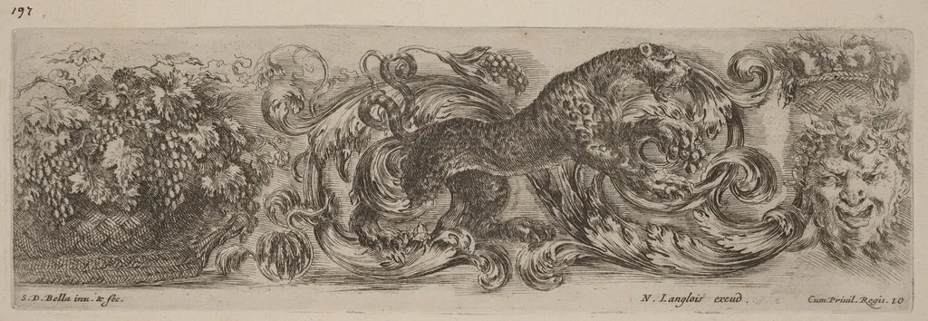 Ornamental Frieze with Leopard, by Stefano Della Bella, ink, 1648
