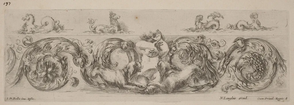 Ornamental Frieze with Marine Creatures, by Stefano Della Bella, ink, 1648