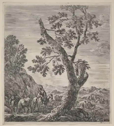 Peasant Woman on Horseback with a Child in Her Arms, by Stefano Della Bella