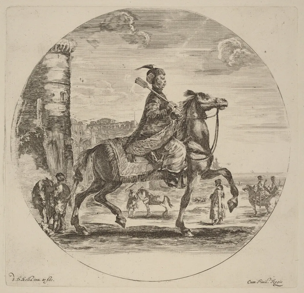 Polish Cavalier, by Stefano Della Bella, ink, 1637