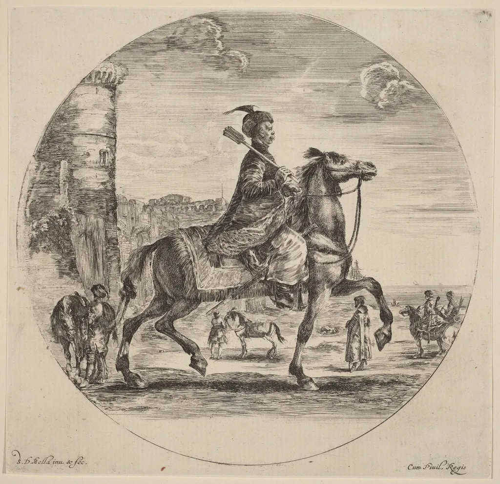 Polish Cavalier, by Stefano Della Bella, ink, 1637