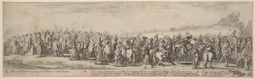 Polish Nobles, His Excellency the Ambassador, and His Carriage, by Stefano Della Bella, ink, 1633