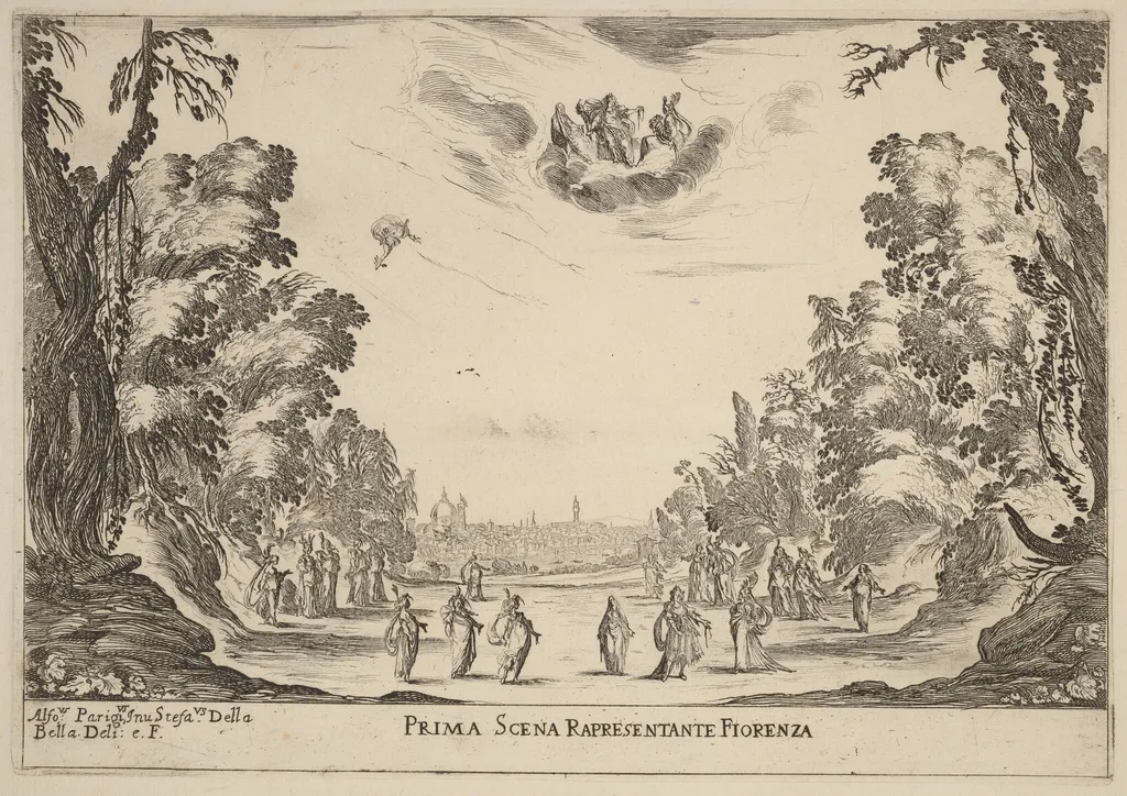 Prima Scena Representanta Firenza, by Stefano Della Bella, ink, 1637