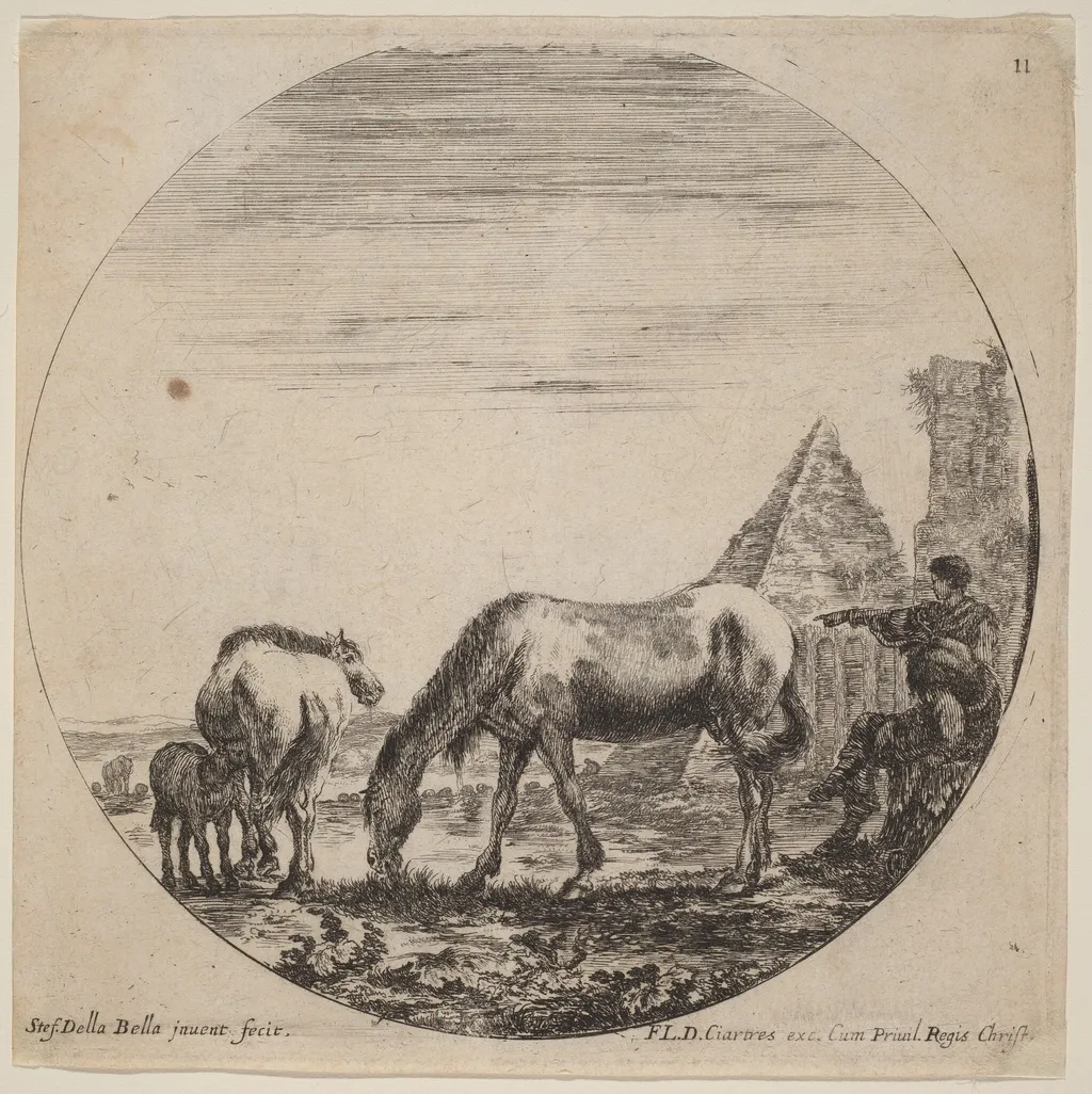 Pyramid of Caius Cestius, by Stefano Della Bella, ink, 1646