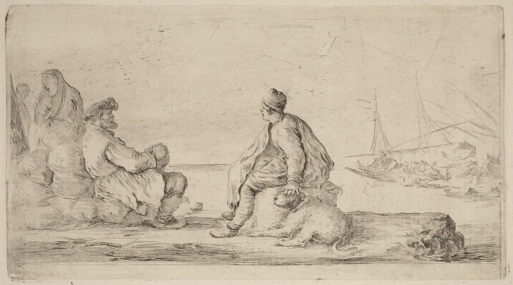 Sailors Seated on a Bank, by Stefano Della Bella, ink, 1637