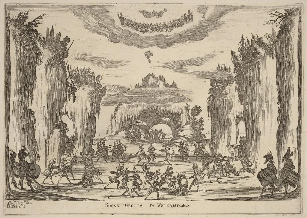 Scena Grotto d'Vulcano, by Stefano Della Bella, ink, 1637