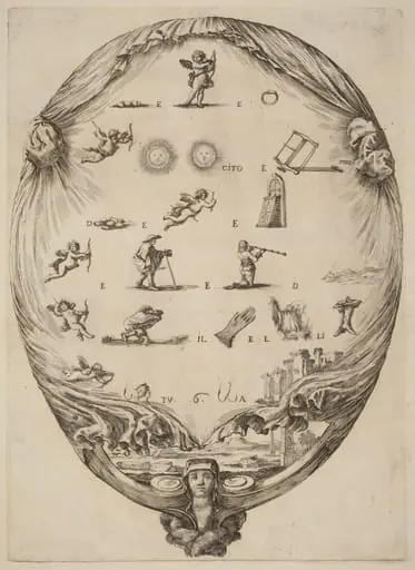 Screen Depicting the Italian Rebus of Love, by Stefano Della Bella