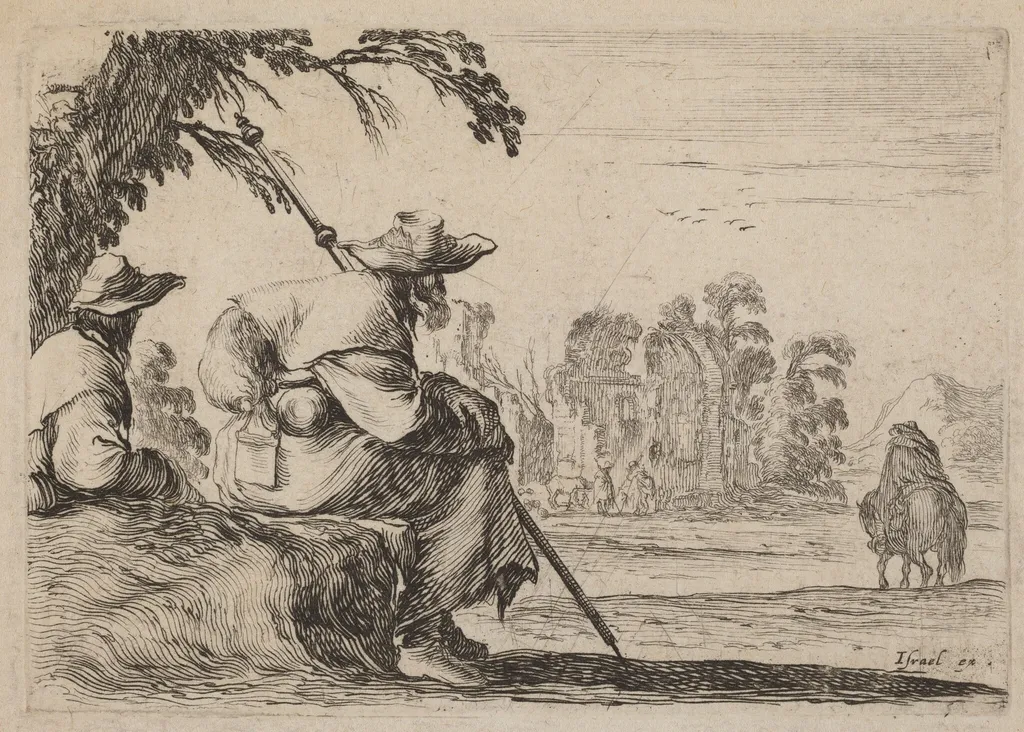 Seated Pilgrims, by Stefano Della Bella, ink, 1642