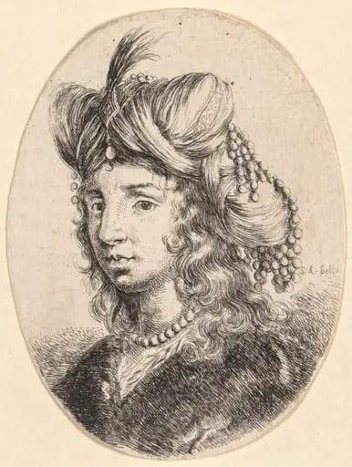 Several heads in the Persian style: Portrait, Sultana Wearing a Pearl Necklace and a Turban (Plusieurs têtes coiffées à la persienne), by Stefano Della Bella