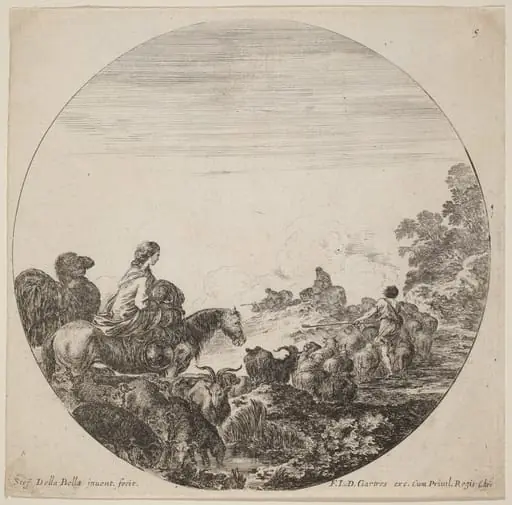 Shepherds and Flock with Woman and Camel, by Stefano Della Bella