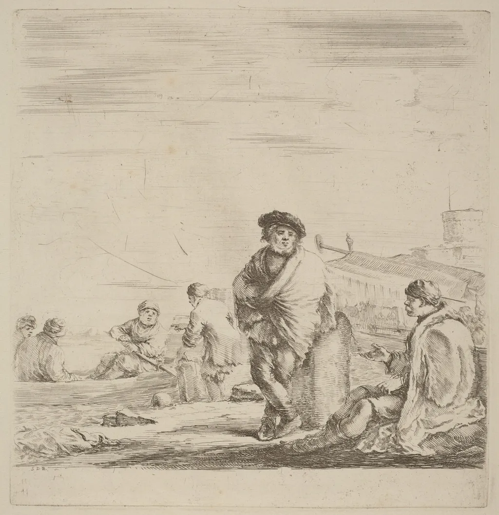 Standing Sailor Talking with a Seated Levantine, by Stefano Della Bella, ink, 1637