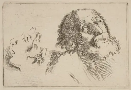Study of Heads, One Turned to the Right and the Other Turned Left, by Stefano Della Bella