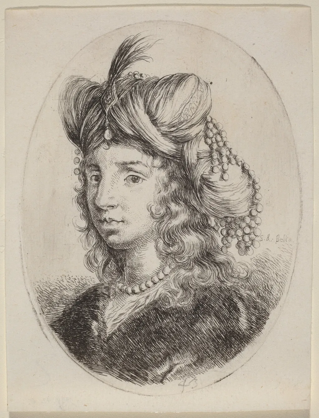 Sultaness Adorned with Pearls, Turned to the Left, by Stefano Della Bella, ink, 1650