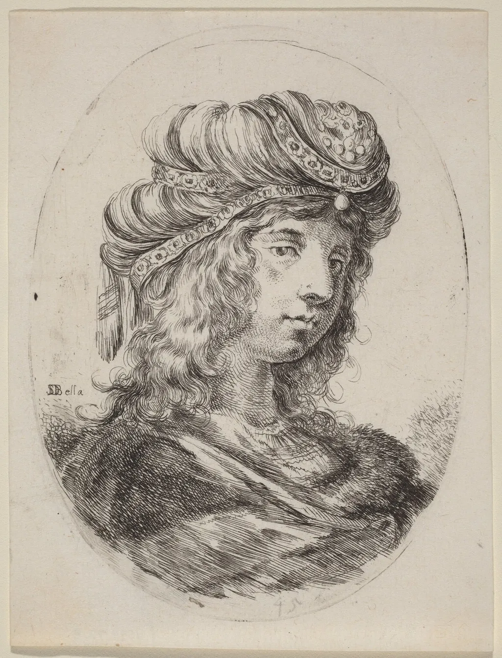 Sultaness in a Banded Turban, Turned to the Right, by Stefano Della Bella, ink, 1650