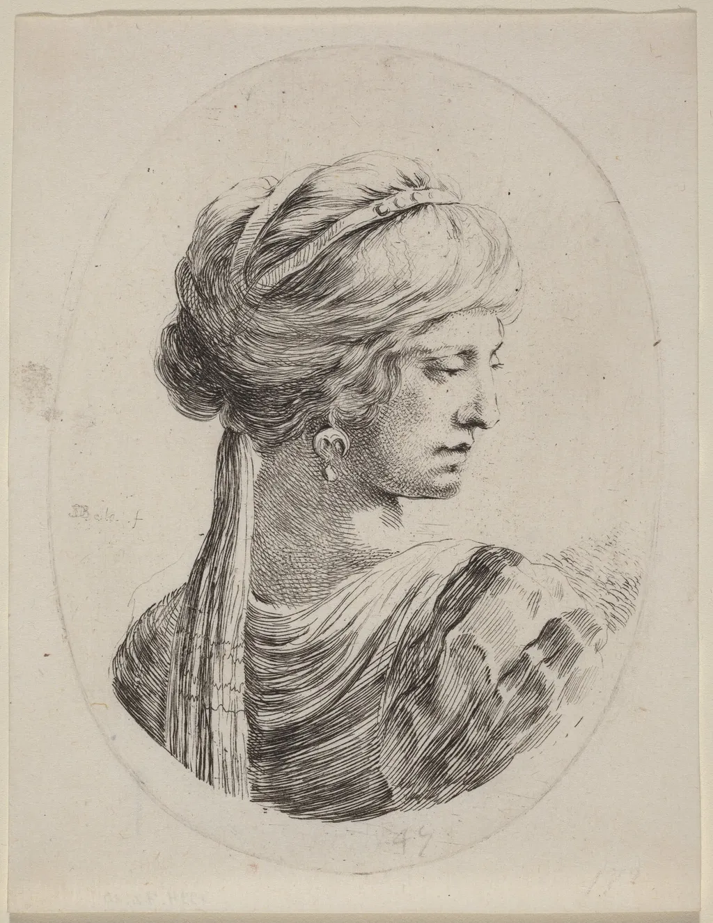 Sultaness in a Veiled Turban, Seen from Behind, by Stefano Della Bella, ink, 1650