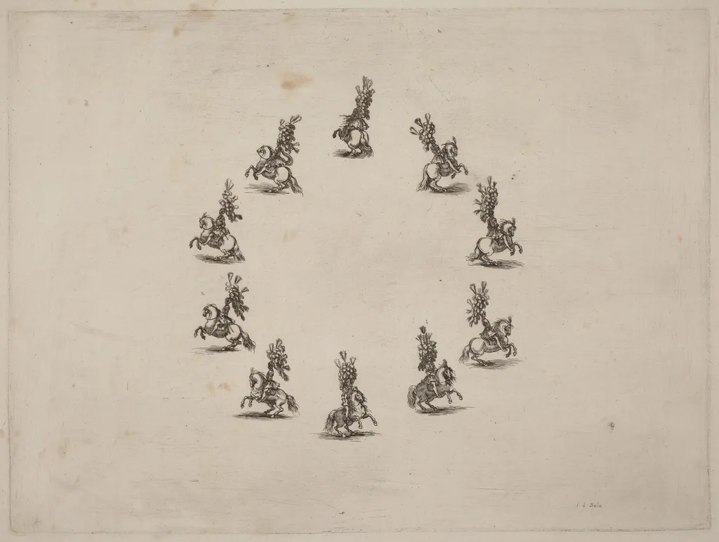 Ten Cavaliers in a Circle, by Stefano Della Bella, ink, 1652