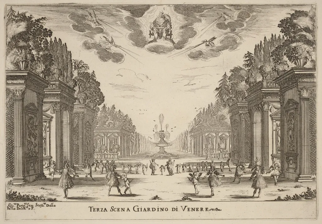 Terza Scena Giardins di Venere, by Stefano Della Bella, ink, 1637