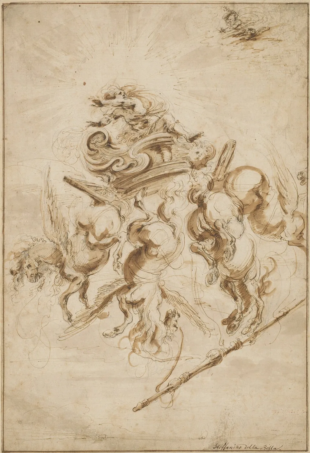 The Fall of Phaeton, by Stefano Della Bella, ink, 1655