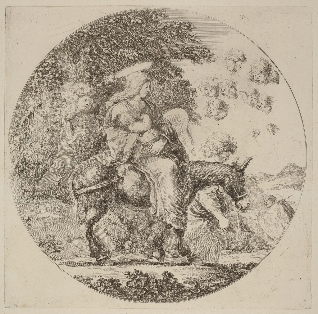 The Flight into Egypt, by Stefano Della Bella, ink, 1662