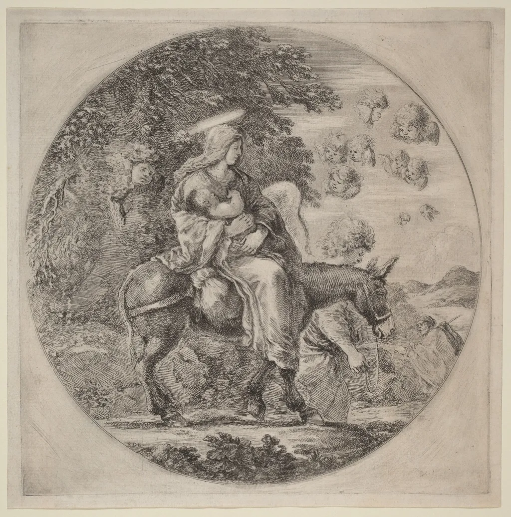 The Flight into Egypt, by Stefano Della Bella, ink, 1662