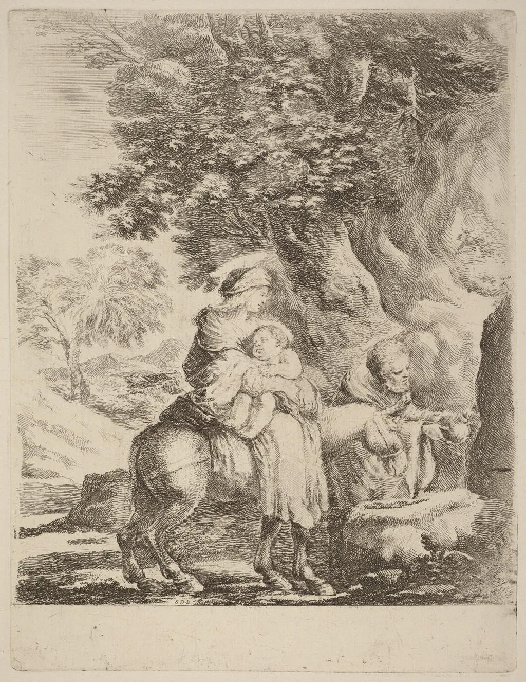 The Flight into Egypt, by Stefano Della Bella, ink, 1637