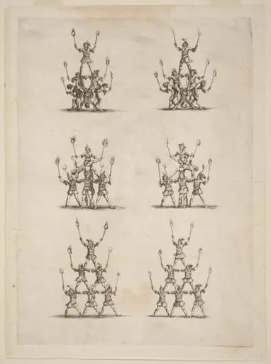 Thirty-Six Jugglers Standing in Pyramids, by Stefano Della Bella