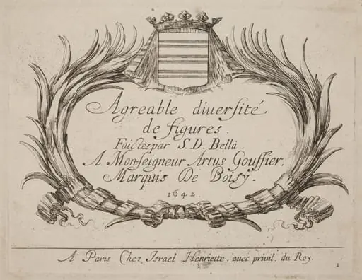 Title Page for "Agreable diversite de figures", by Stefano Della Bella