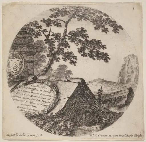 Title Page for "Paysages et ruines de Rome", by Stefano Della Bella