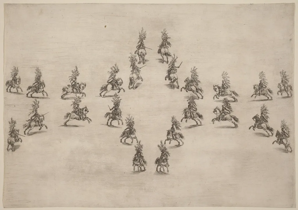 Twenty-Four Cavaliers in an Oval, by Stefano Della Bella, ink, 1652