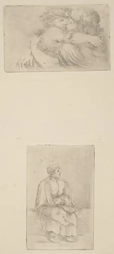 Two Children Embracing [upper half]; Seated Ecclesiast [lower half], by Stefano Della Bella