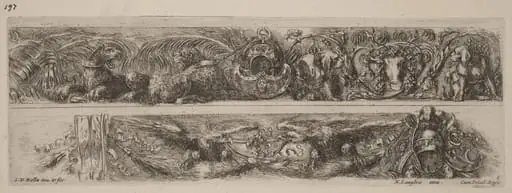 Two Ornamental Bands with Chained Leopards and Eagles, by Stefano Della Bella