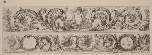 Two Ornamental Bands with Cupid and Heads of the Four Seasons, by Stefano Della Bella