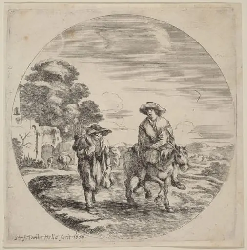 Two Peasants Traveling in a Landscape, by Stefano Della Bella