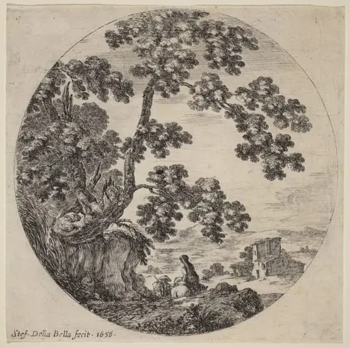 Two Travelers Passing by an Old Oak Tree, by Stefano Della Bella