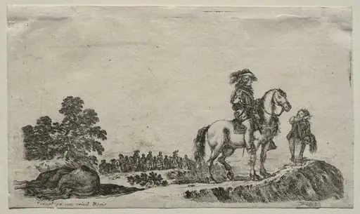 Various Figures and Landscapes:  A Lost Horseman Enquiring the Way, by Stefano Della Bella