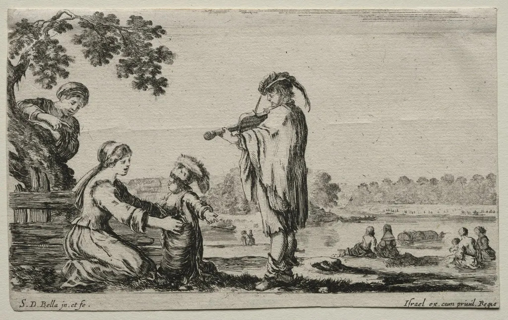 Various Figures and Landscapes: A Violin Player, by Stefano Della Bella, 1649