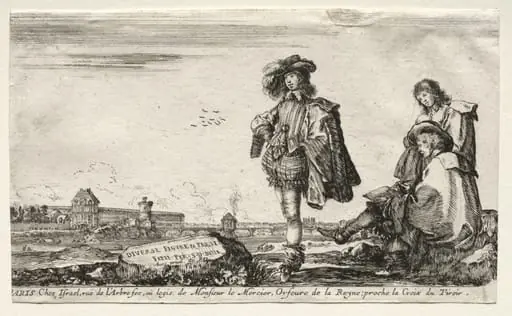 Various Figures and Landscapes: Title Page - Three Figures, by Stefano Della Bella